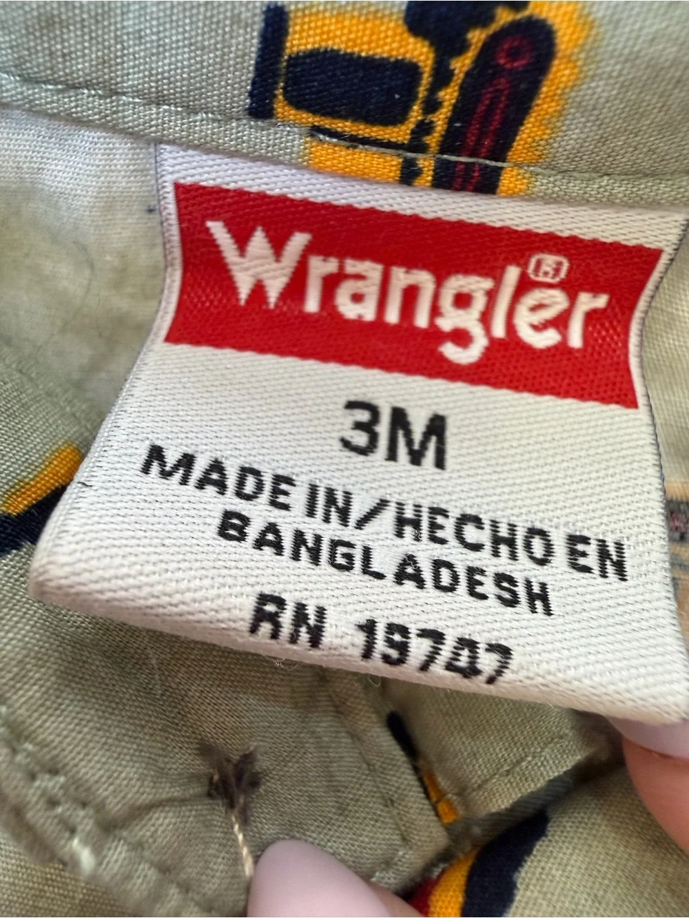 100% Cotton Wrangler Baby Boy 3M Construction Truck Button Down Romper